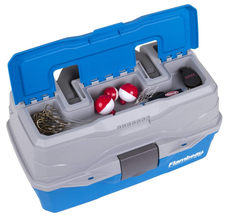 Flambeau Outdoors 6382TB 2-Tray Tackle Box - Classic Fishing Lure Storage Organizer, Medium Portable Tackle Box, 15 Tray Compartments, Blue/Gray - Image 4